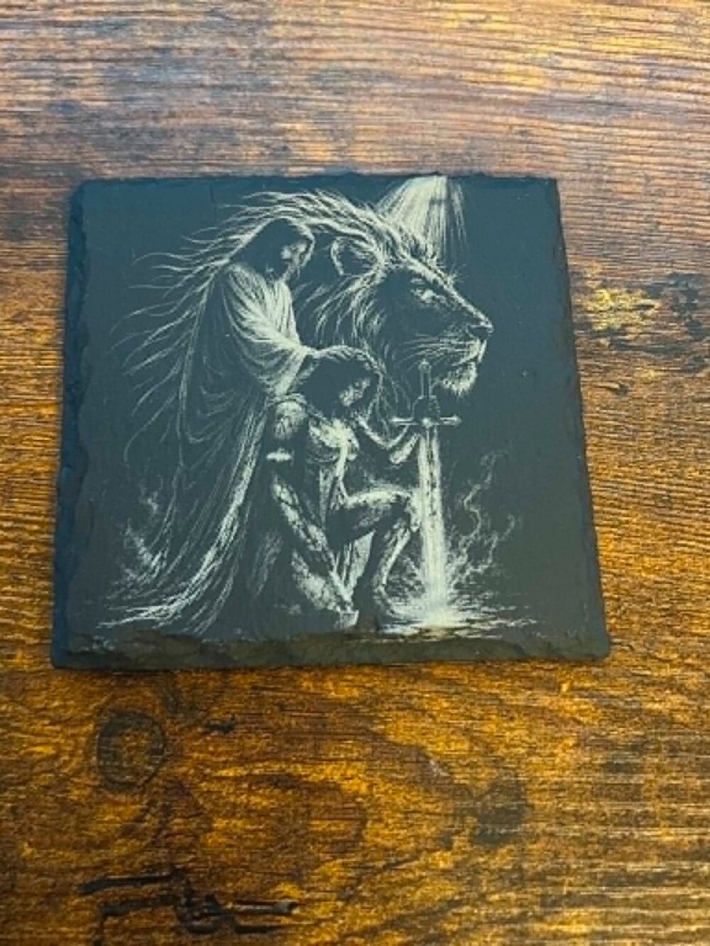 Engraved Slate Coaster - Jesus, Lion of Judah. Set of 2